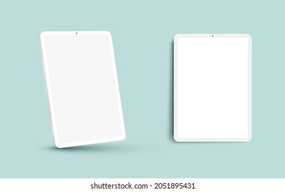 White 3D realistic tablet PC mockup frame with different angles blank screen.