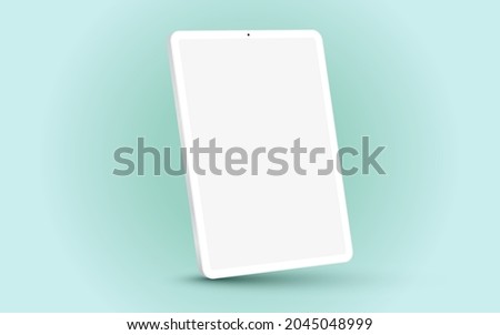 White 3D realistic tablet PC mockup frame with angle blank screen.