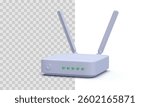 White 3d realistic wifi router isolated on transparent background. Vector illustration