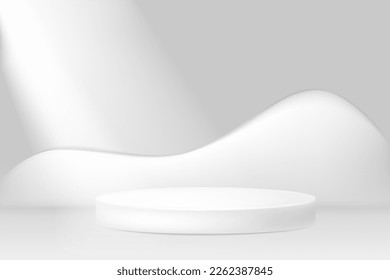 Weiße 3D-runde Podium, Vektorgrafik. Stufenhintergrund. Rundgang Stage-Podium mit Beleuchtung, Stage-Podium-Szene