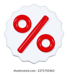 White 3d rounded coupon with red discounts on isolated background. Voucher gift. A ticket with a percentage discount. 3d vector illustration.	