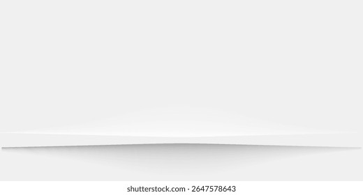 White 3d shelf on the wall. Wooden horizontal realistic empty shelf. dynamic line decoration vector