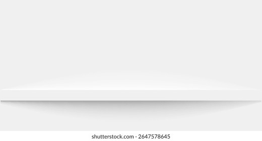 White 3d shelf on the wall. Wooden horizontal realistic empty shelf. dynamic line decoration vector