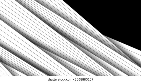 White 3d smooth stripes and black lines abstract tech geometric background. Vector design