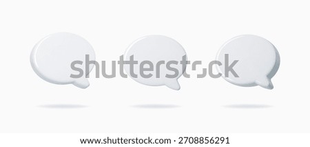 White 3D speech bubble icons with clean rounded shapes. Minimal chat balloons for messages, comments, notifications and UI design. Soft isolated render on light background