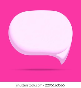 Burbuja del discurso blanco 3D con sombra aislada en un fondo rosado. Nube mínima para hablar, icono de mensaje de chat en redes sociales, símbolo de diálogo realista. Ilustración del vector 