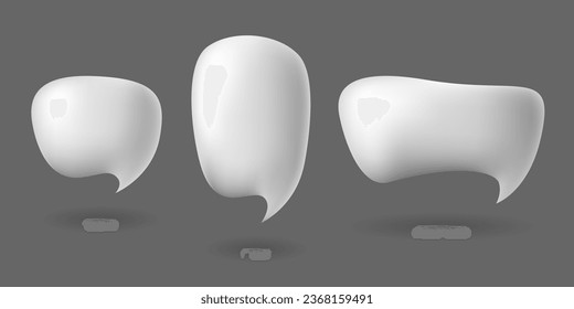 Weiße 3D-Sprachblasen einzeln auf grauem Hintergrund. Leer Textballon formt Vektor-Kollektion einfacher Formen für Webdesign, Social Media oder Print.