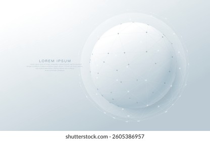 White 3D sphere with network mesh lines on soft gradient background, symbolizing digital connection