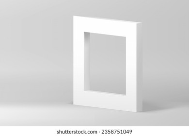 White 3d squared frame geometric pastel showcase for commercial sale product show vector illustration. Realistic angular boundary isometric display neutral empty studio background showroom design