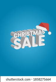 white 3d text Christmas sale isolated on blue background with santa claus red cap 