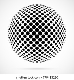 White 3D Vector Halftone Sphere.Dotted Spherical Background.Logo Template With Shadow.Circle Dots Isolated On The White Background.