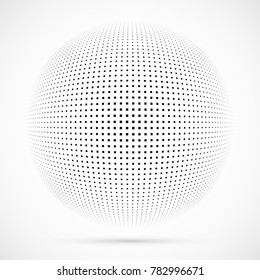 White 3D Vector Halftone Sphere.Dotted Spherical Background.Logo Template With Shadow.Square Dots Isolated On The White Background.