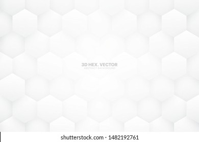 White 3D Vector Hexagonal Blocks Abstract Background. Science Technology Hexagons Grid Structure Light Conceptual Wallpaper. Three Dimensional Clear Blank Subtle Textured Backdrop