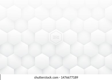 White 3D Vector Hexagons Abstract Background. Science Technology Three Dimensional Hexagonal Blocks Structure Light Conceptual Wallpaper. Tech Clear Blank Subtle Textured Backdrop