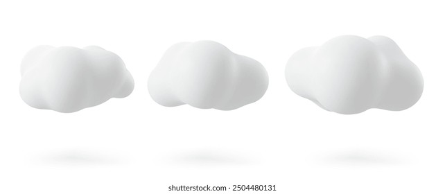 White 3d vector illustration clouds isolated on a white background. Render soft round cartoon fluffy clouds icon in the blue sky.