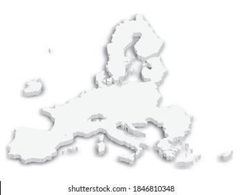 White 3D Vector Map Of EU, European Union. Member States After Brexit In 2020.