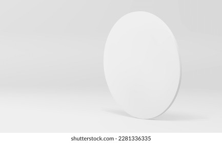 White 3d vertical cylinder shape wall stand decor element isometric design realistic vector illustration. Round construction block minimal rendering symmetric platform geometric showroom foundation