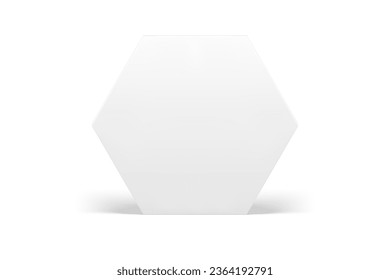 White 3d wall hexagonal stand mock up for cosmetic product show presentation realistic vector illustration. Neutral hexagon vertical platform geometric studio background for commercial advertising