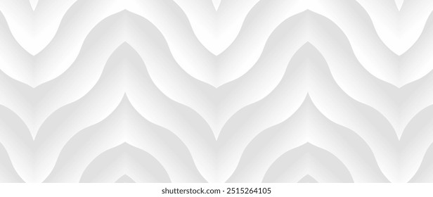 Las líneas onduladas 3D blancas rayan la textura con luz suave y sombra. Diseño de colección de patrón de curva de onda mínima con espacio de copia de texto.