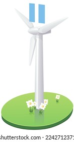 White 3D wind turbine with the pause symbol above the blades indicating its stop due to lack of wind (cut out)