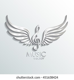 white 3d winged violin clef on light background / music symbol /vector illustration