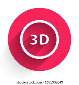 Icono blanco de palabra 3D aislado con una sombra larga. Botón de círculo rojo. Ilustración vectorial