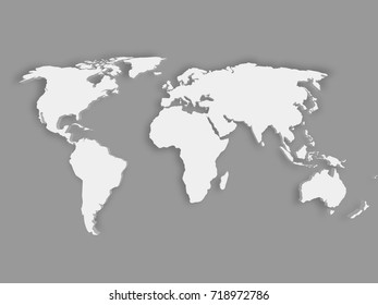 White 3D world map with dropped shadow on grey background. EPS10 vector illustration.