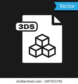 White 3DS file document. Download 3ds button icon isolated on black background. 3DS file symbol.  Vector Illustration