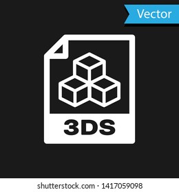 White 3DS file document icon. Download 3ds button icon isolated on black background. 3DS file symbol. Vector Illustration