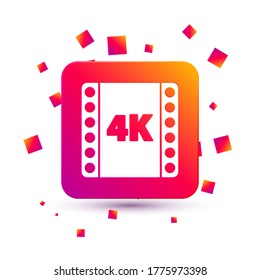 White 4k movie, tape, frame icon isolated on white background. Square color button. Vector Illustration