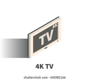 White 4K TV icon, vector symbol in isometric 3D style isolated on white background.