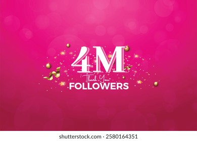 White 4M isolated on Pink background Thank you followers peoples, 4M online social group, 5M followers celebration template design 