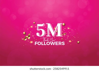 White 5M isolated on Pink background Thank you followers peoples, 5M online social group, 6M followers celebration template design 