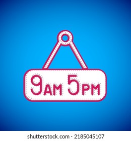 White From 9 to 5 job icon isolated on blue background. Concept meaning work time schedule daily routine classic traditional employment.  Vector