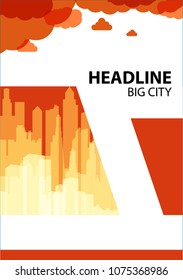 White a4 brochure cover design. Abstract City view. Modern vector front page. Creative ad flyer font.