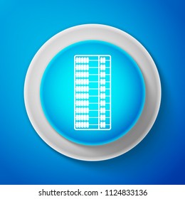White Abacus icon isolated on blue background. Traditional counting frame. Education sign. Mathematics school. Circle blue button with white line. Vector Illustration