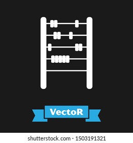 White Abacus icon isolated on black background. Traditional counting frame. Education sign. Mathematics school.  Vector Illustration