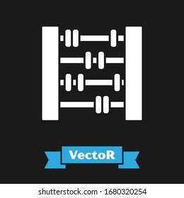 White Abacus icon isolated on black background. Traditional counting frame. Education sign. Mathematics school.  Vector Illustration