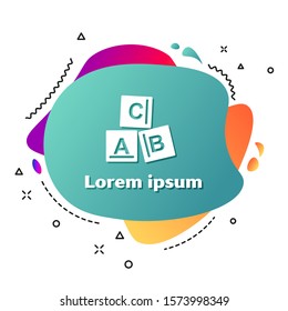 White ABC blocks icon isolated on white background. Alphabet cubes with letters A,B,C. Abstract banner with liquid shapes. Vector Illustration