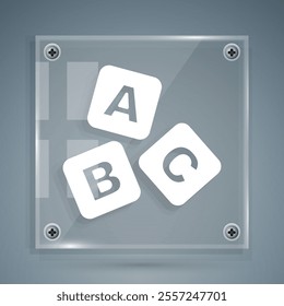 White ABC blocks icon isolated on grey background. Alphabet cubes with letters A,B,C. Square glass panels. Vector