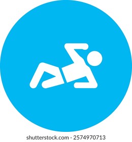 A white abdominal exercise icon on a light blue circular background, symbolizing core strength and fitness. The design emphasizes wellness and physical activity, promoting a healthy and active lifesty