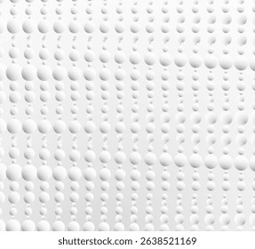 White abstract 3D dotted vector background. Minimal futuristic texture with geometric illusion circles. Science innovation concept for your design and ideas