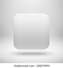 White abstract app icon, blank button template with realistic shadow and light background for web sites, user interfaces (UI), applications (app) and business presentations. Vector illustration.