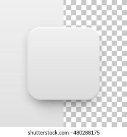 White abstract app icon, blank button template with realistic shadow and light background for web sites, user interfaces, applications, apps. Vector illustration.