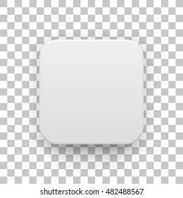 White abstract app icon, blank button template with realistic shadow and transparent background for design concepts, web sites, user interfaces, applications, apps, mock-ups. Vector illustration.