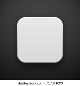 White abstract app icon, blank button template with realistic shadow and black background. Vector illustration.
