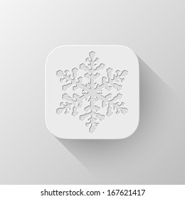 White abstract app icon, button template with snowflake sign, flat designed shadow and gradient background for internet sites, web user interfaces (UI) and applications (apps). Vector illustration.