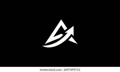 White Abstract Arrow and Triangle Logo on Black Background