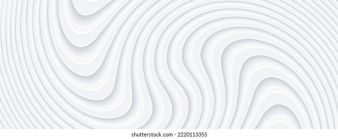 White abstract background, 3d white grey stripes, elegant wavy striped pattern, 3D vector backdrop illustration.