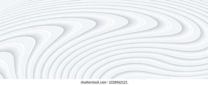 White abstract background, 3d white grey stripes, elegant wavy striped pattern, 3D vector backdrop illustration.